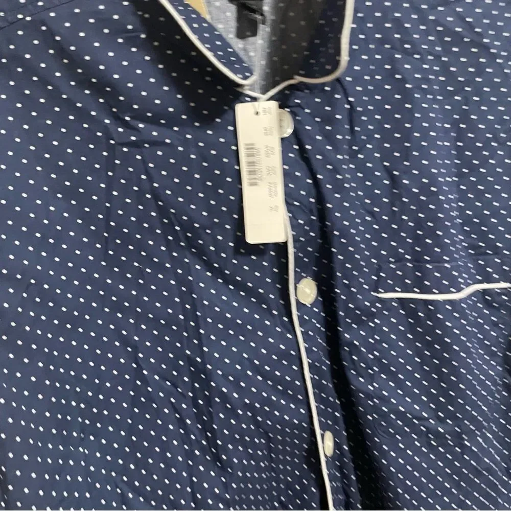 NWT J Crew Navy 100% Cotton Slim Fit Button Down Pajama Shirt- Size XL